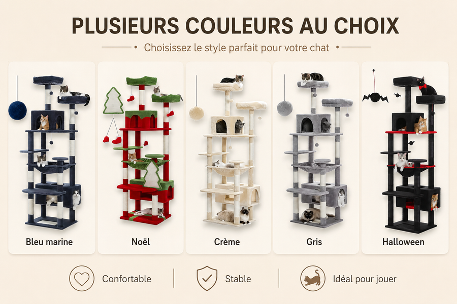 Arbres à chat avec griffoirs disponibles en plusieurs styles et couleurs