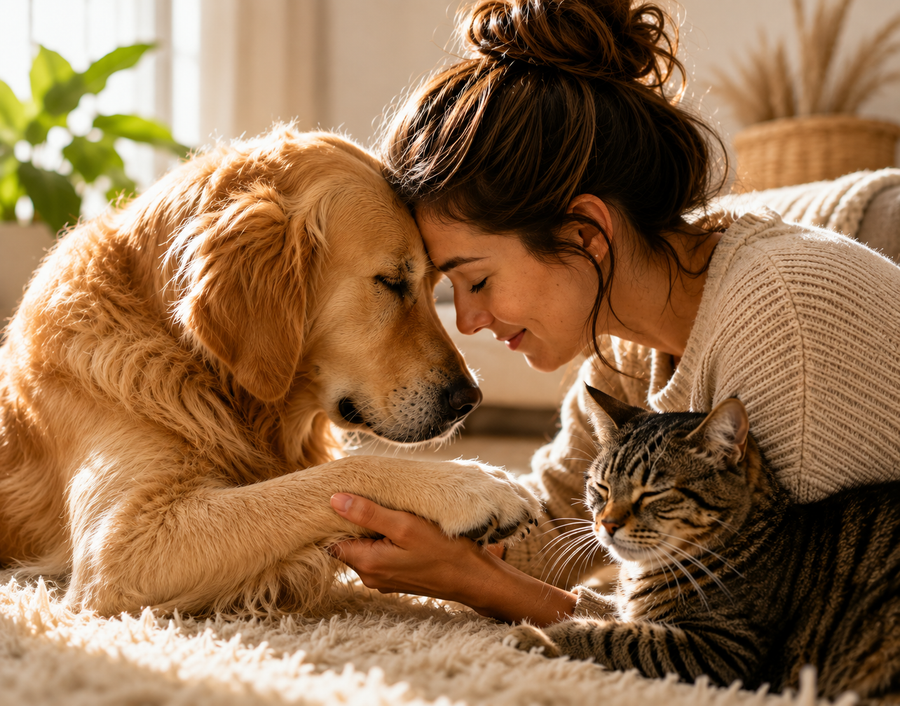 Moment de complicité avec un chien et un chat
